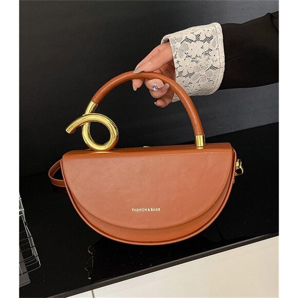 Women's Vegan Leather Saddle Flap Lock Crossbody Small Clutch Satchel Tote Bag - Picture 3 of 7